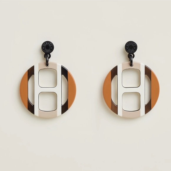 Hermes Jewelry - Hermes H Equipe Earrings lacquered NWT Sable color hard to find!